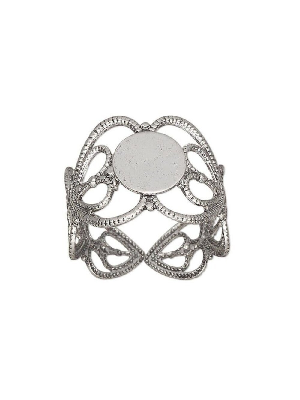Antiqued Silver Victorian Heart Filigree Ring Bases Blanks Findings 2 pc